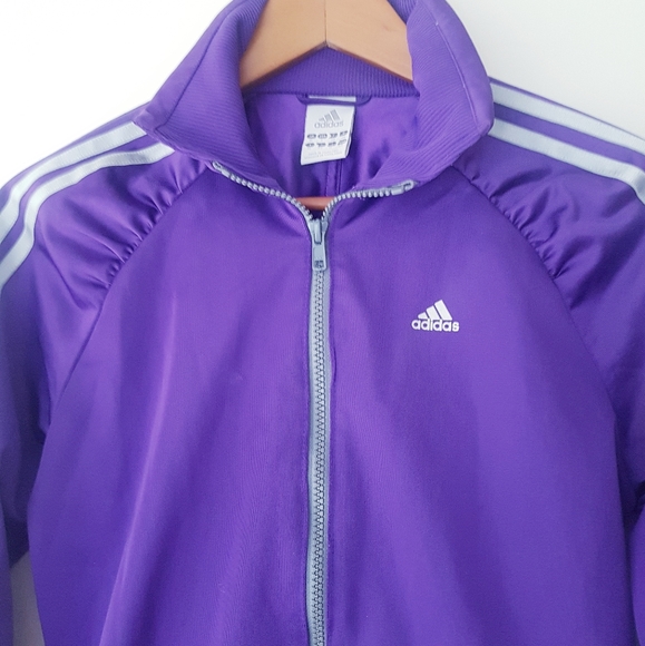ADIDAS Purple Ruffled Raglan Shoulder Zip-Up Track Jacket - Picture 3 of 13